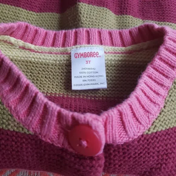 Vintage Gymboree Pink/Avocado/Brown Chunky Striped Cardigan Sz. 3t - Picture 2 of 4